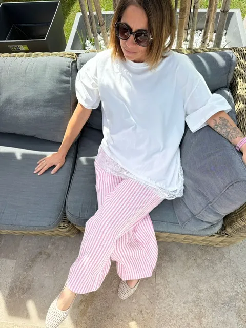 PANTALON GAZE DE COTON ROSE