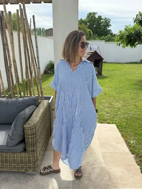 ROBE EN GAZE DE COTON RAYÉ